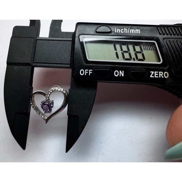 Sterling Silver 925 Heart Pendant with Amethyst Gemstone & CZ Accents Estate - Picture 6 of 9